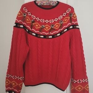 Vintage 80s 90s Chaus Sport Western Silver Concho Sweater Chunky Heavy Knit